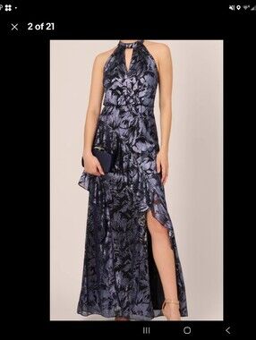 Adrianna Papell Navy Floral Halter Maxi Dress